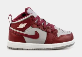 Air Jordan 1 Mid Cherrywood Red Infant Toddler Lifestyle Shoes (Red/Grey)