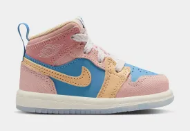 Air Jordan 1 Retro Mid Sneaker School Infant Toddler Lifestyle Shoes (Aegean Storm/Hemp/Pink Oxford)