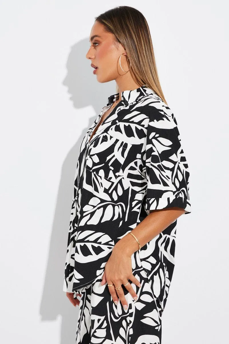 Black Abstract Shirt Short Sleeve