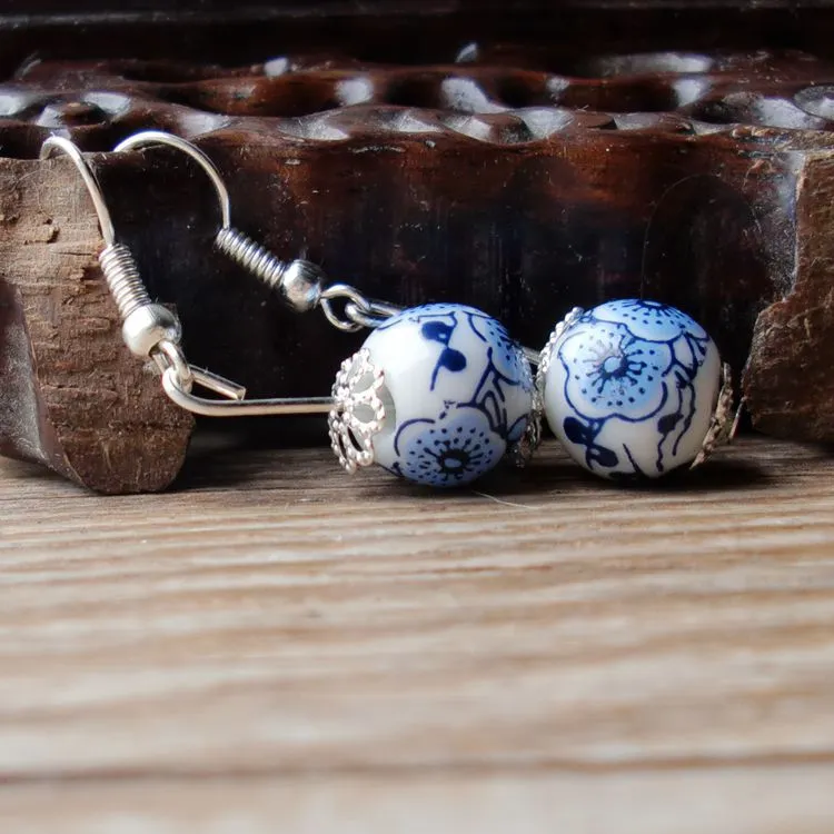 Blue and white porcelain new earrings sweet and simple temperament earrings long accessories ceramic small jewelry