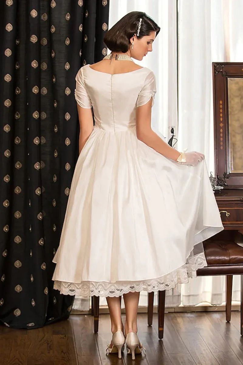 Classical A-Line V-Neck Short Sleeve Pleats Bohemain Wedding Dress WD677