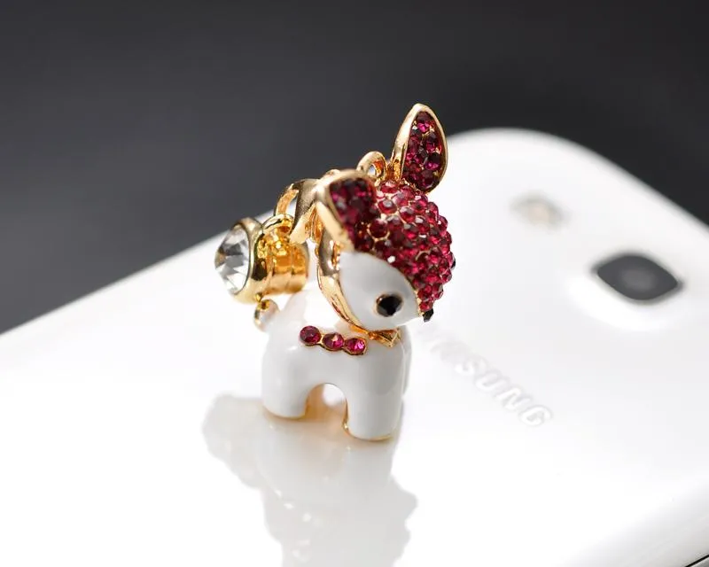 Dangling Animal Crystal Headphone Jack Plug - Deer