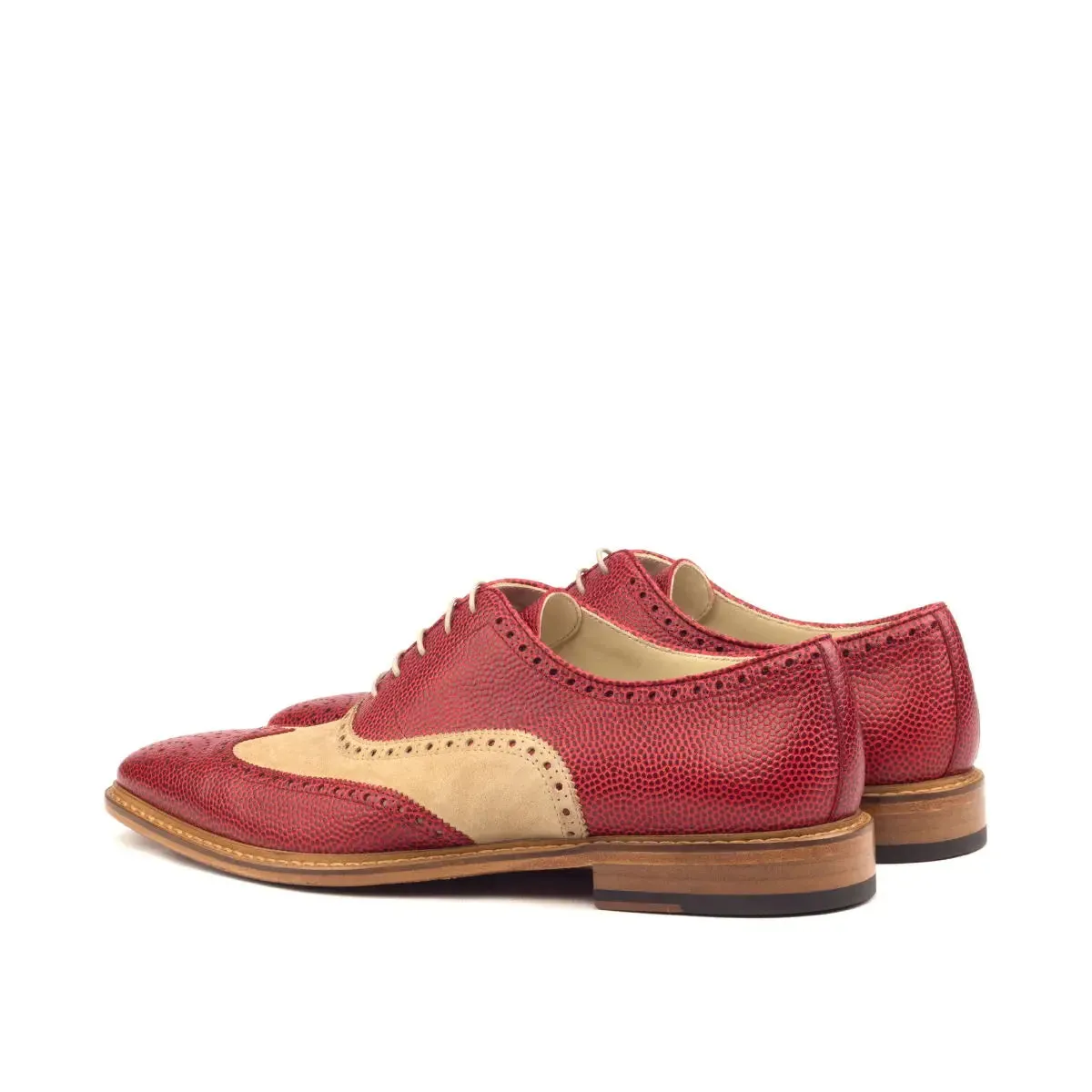 DapperFam Aeron in Red / Taupe Men's Italian Suede & Italian Pebble Grain Leather Full Brogue