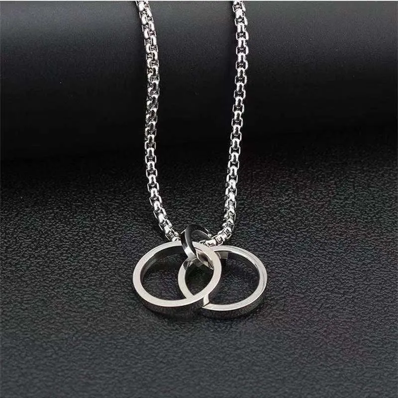 Fashionable Double Circle Male Dormitory Titanium Steel Necklace