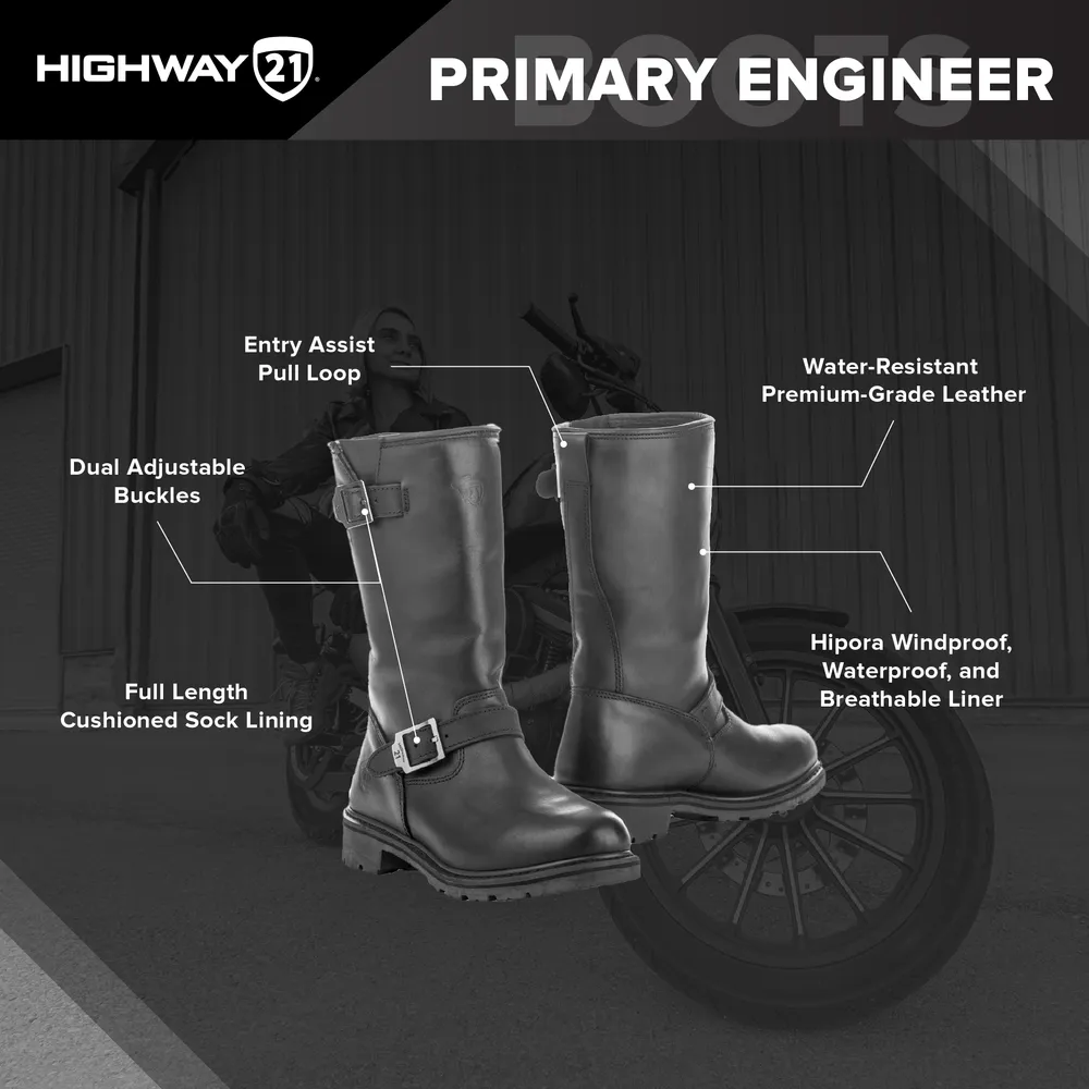 Highway 21 Primary  Engineer Leather Motorcycle Riding Boots