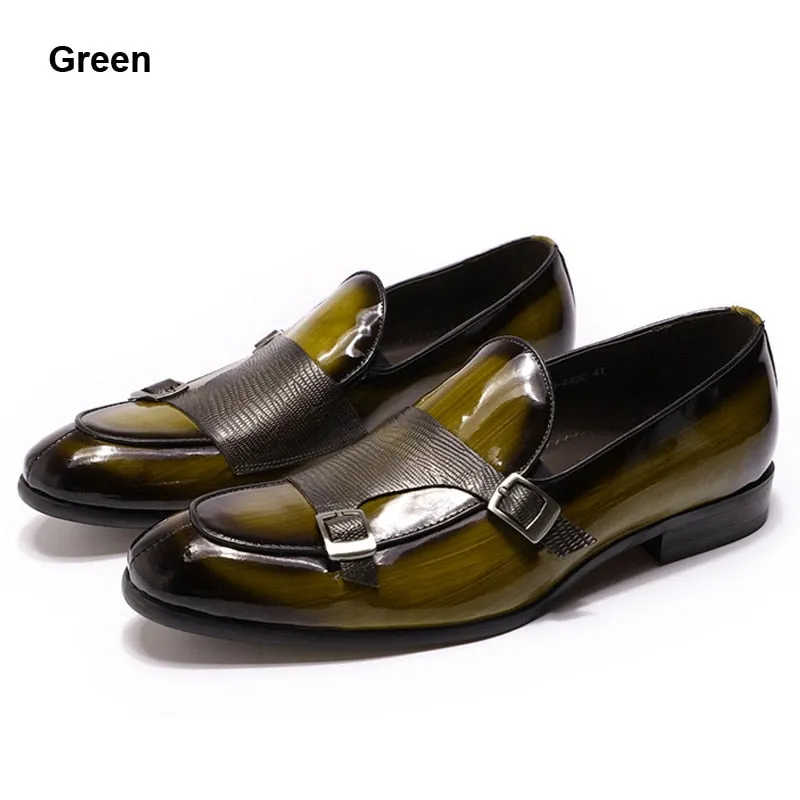 Hnzxzm Brand Patent Leather Mens Loafers Wedding Party Dress Shoes Black Green Monk Strap Casual Fashion Men Slip On Shoes