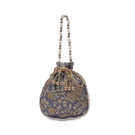 Kuber Industries Silk Embroidered Women Potli Bag (Grey) -CTKTC8808