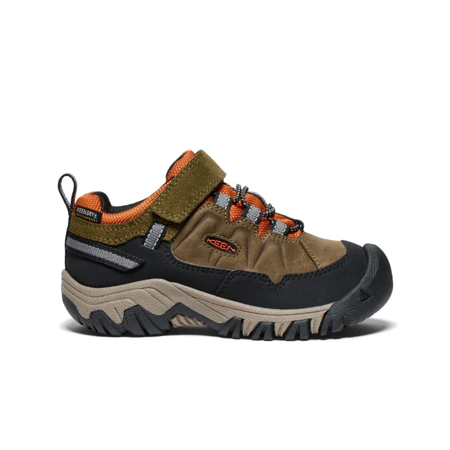 Little Kid's Keen Targhee IV Waterproof Hiking Shoe Color: Dark Olive/Gold Flame