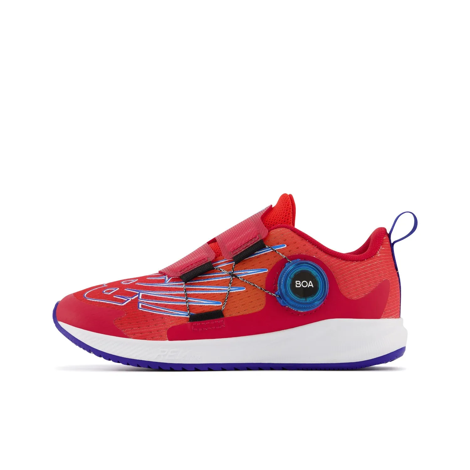 Little Kid's New Balance FuelCore Reveal v3 BOA Color: Neo Flame with Team Red and Infinity Blue