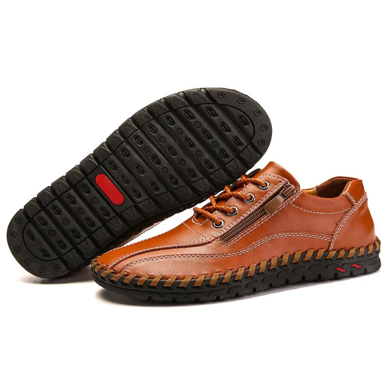 Mens men large men hand sewing side zipper casual leather shoes