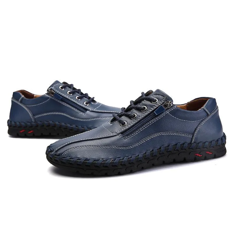 Mens men large men hand sewing side zipper casual leather shoes