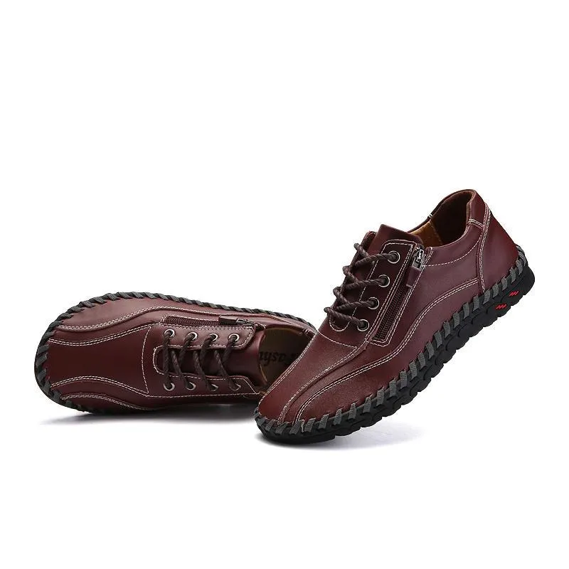 Mens men large men hand sewing side zipper casual leather shoes