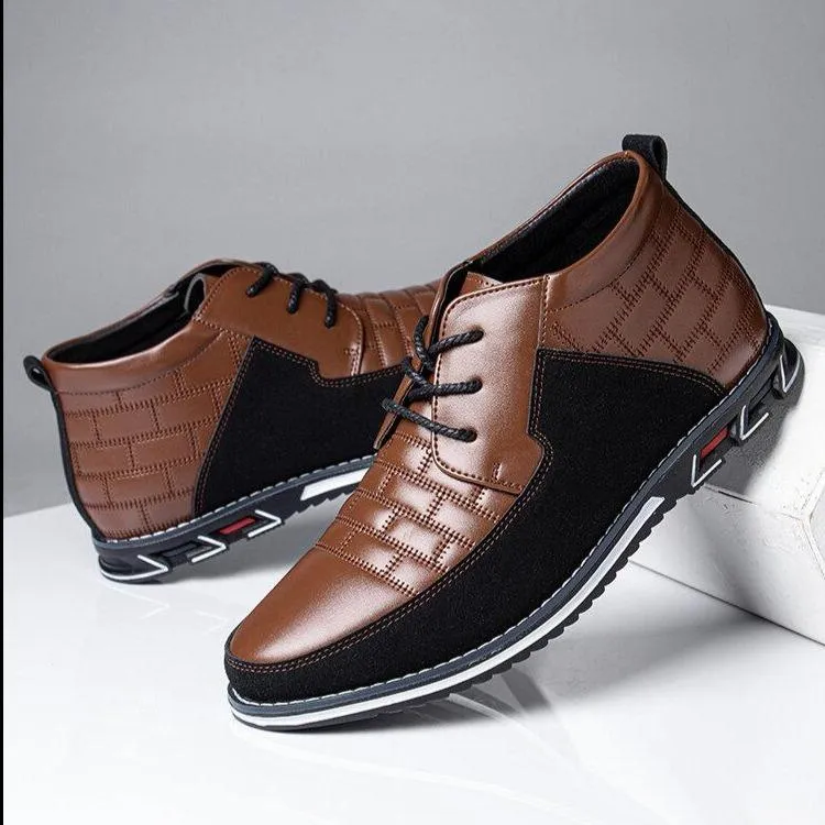 Men's Round Toe Lace Up Business Casual Leather Ankle Boots (Narrow shoe width, larger size recommended.)