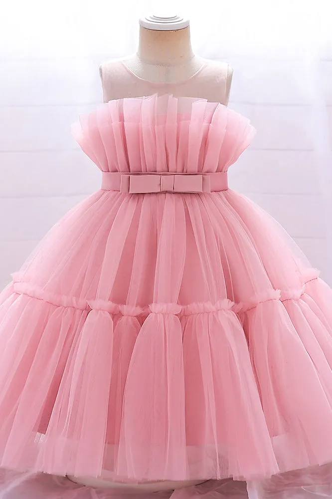 Princess Sleeveless Puffy Tulle Flower Girl Dress with Bowknot, Children Dresses UQF0007