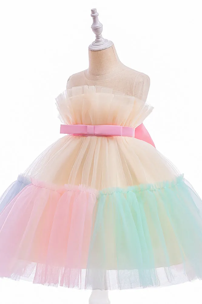 Princess Sleeveless Puffy Tulle Flower Girl Dress with Bowknot, Children Dresses UQF0007