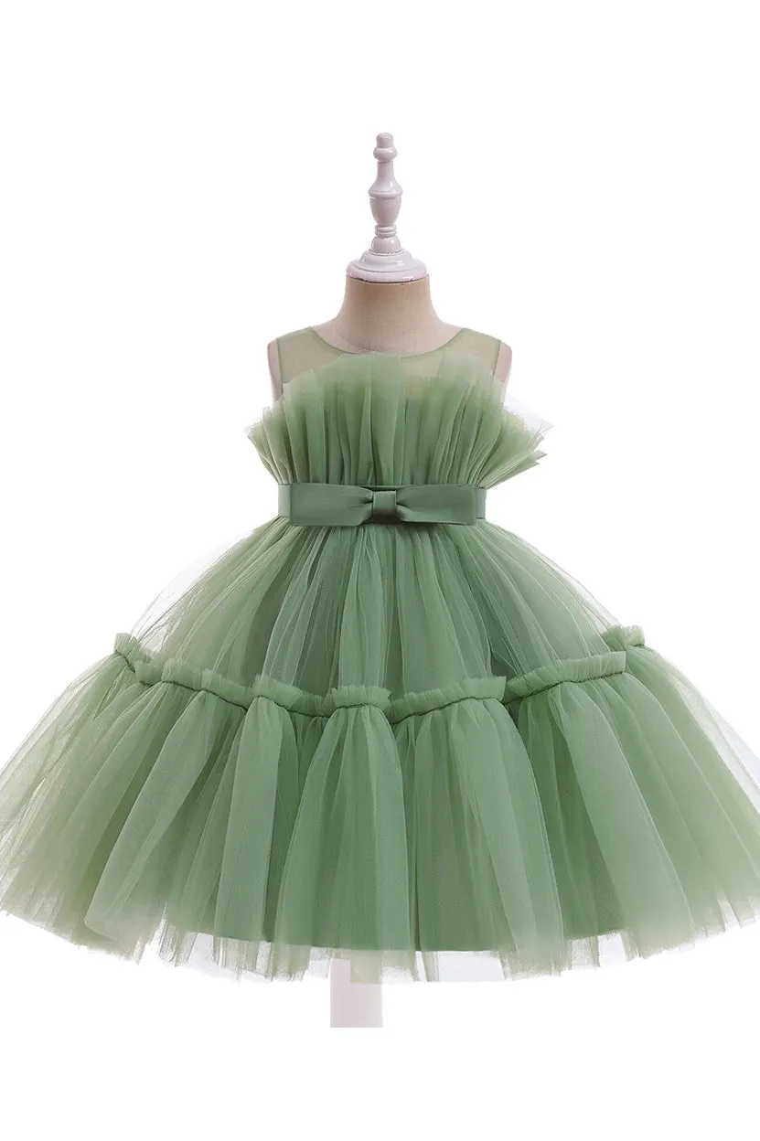 Princess Sleeveless Puffy Tulle Flower Girl Dress with Bowknot, Children Dresses UQF0007