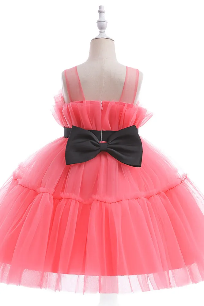 Princess Sleeveless Puffy Tulle Flower Girl Dress with Bowknot, Children Dresses UQF0007