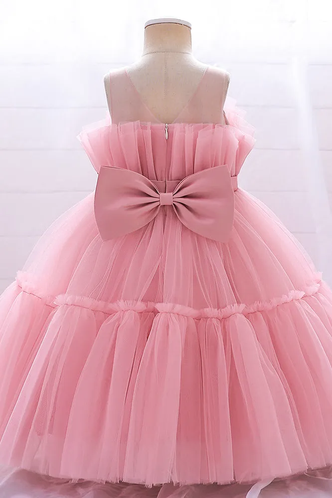 Princess Sleeveless Puffy Tulle Flower Girl Dress with Bowknot, Children Dresses UQF0007