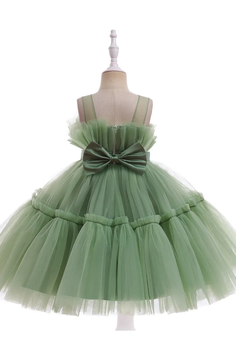 Princess Sleeveless Puffy Tulle Flower Girl Dress with Bowknot, Children Dresses UQF0007