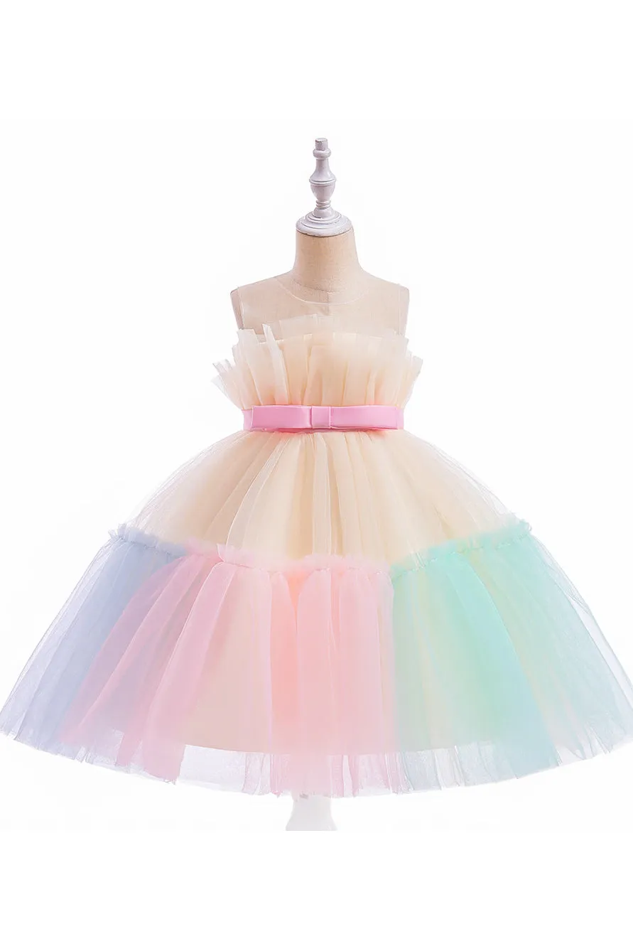 Princess Sleeveless Puffy Tulle Flower Girl Dress with Bowknot, Children Dresses UQF0007