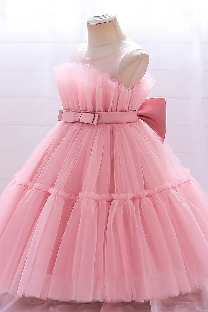 Princess Sleeveless Puffy Tulle Flower Girl Dress with Bowknot, Children Dresses UQF0007