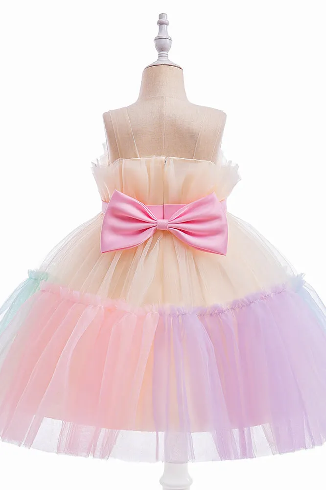 Princess Sleeveless Puffy Tulle Flower Girl Dress with Bowknot, Children Dresses UQF0007