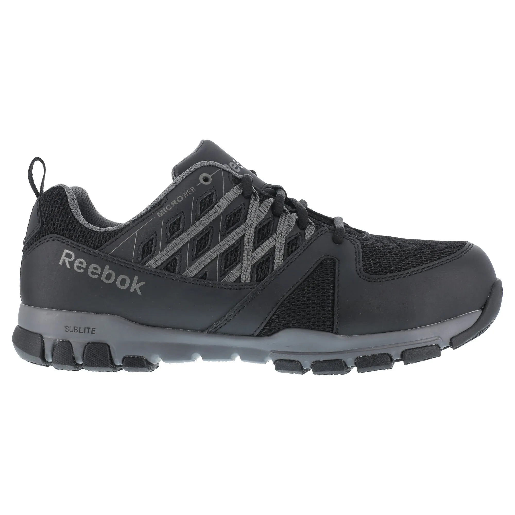 Reebok Mens Black Leather Work Shoes Athletic Oxford Sublite Soft Toe