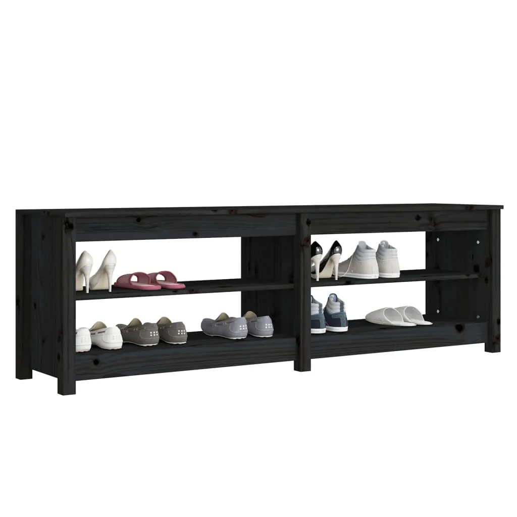 Shoe Bench Black 160x36.5x50 cm Solid Wood Pine