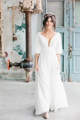 V-neck Half-sleeve Empire Simple Chiffon Casual Wedding Dress WD711